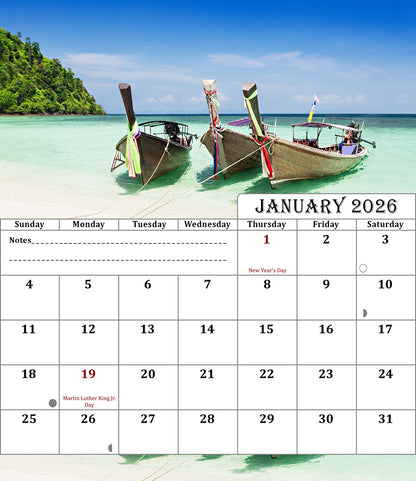 2025-2026 CD-Style Desk Calendar 18 Months Calendar (Beaches)