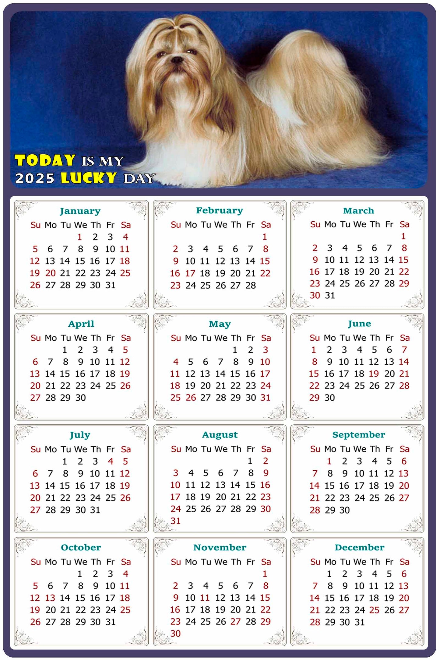 2025 Peel & Stick Calendar - Today is my Lucky Day Removable - Dogs 07 (9"x 6")