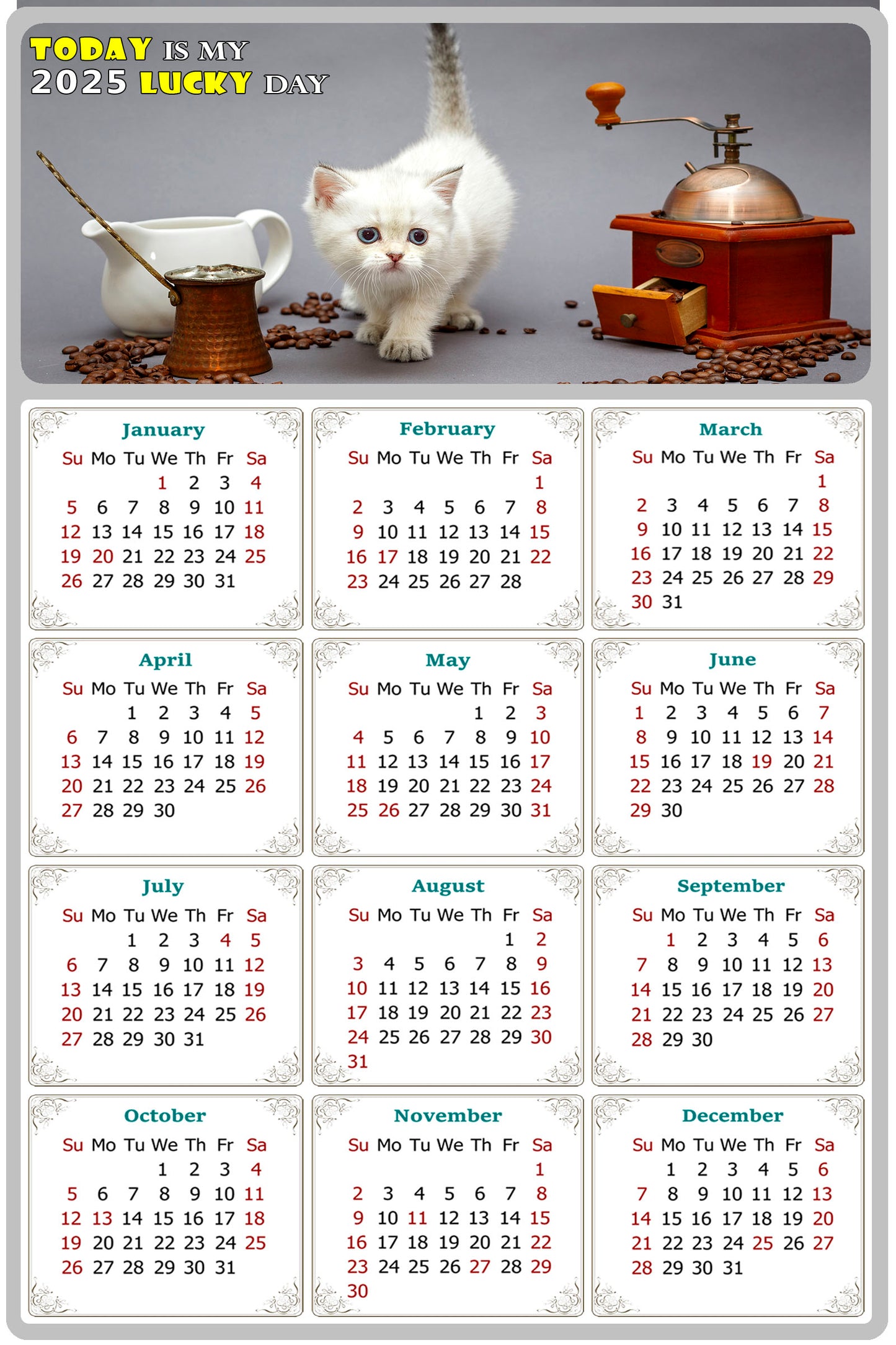 2025 Peel & Stick Calendar - Today is my Lucky Day Removable - Cat 019 (12"x 8")