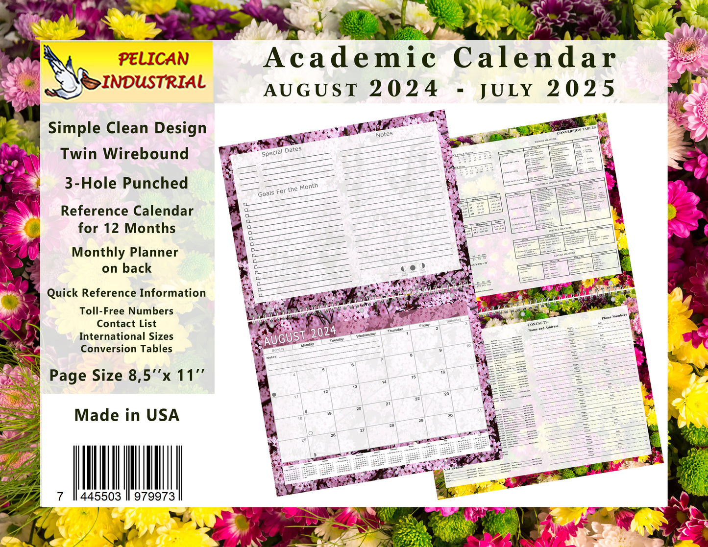 2024-2025 Academic Year 12 Months Student Calendar/Planner for Wall & Desk & 3-Ring Binder, for School, Teacher, Student (Edition #021)