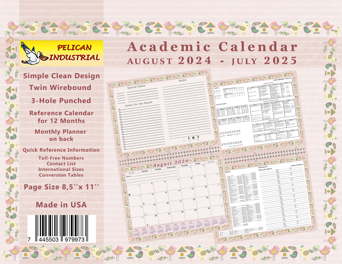 2024-2025 Academic Year 12 Months Student Calendar/Planner for Wall & Desk & 3-Ring Binder, for School, Teacher, Student (Edition #02)