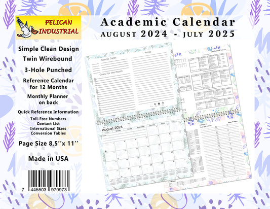 2024-2025 Academic Year 12 Months Student Calendar/Planner for Wall & Desk & 3-Ring Binder, for School, Teacher, Student (Edition #01)