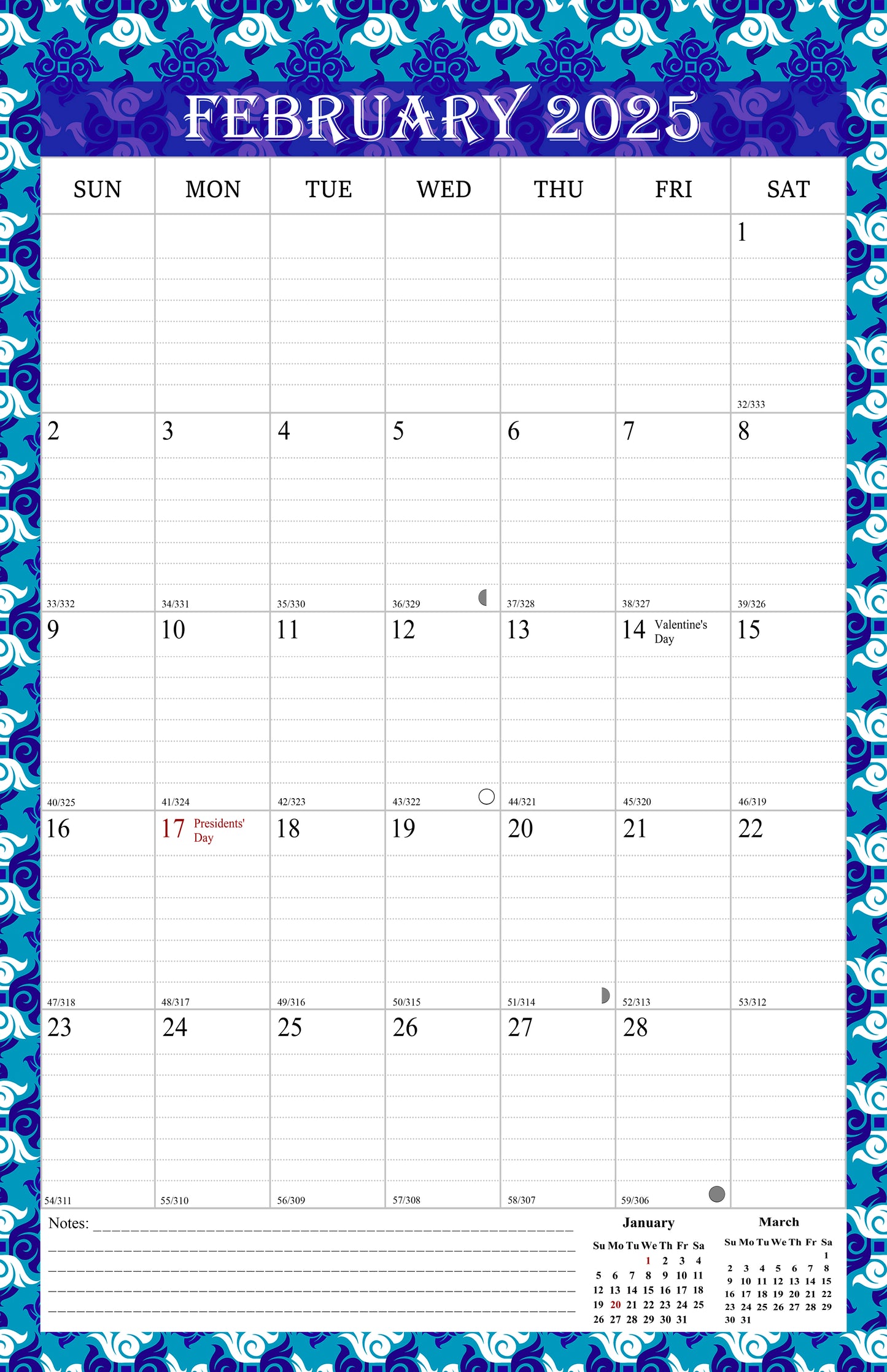 2025 Wall Calendar Spiral-Bound Twin-Wire Binding - 12 Months  14