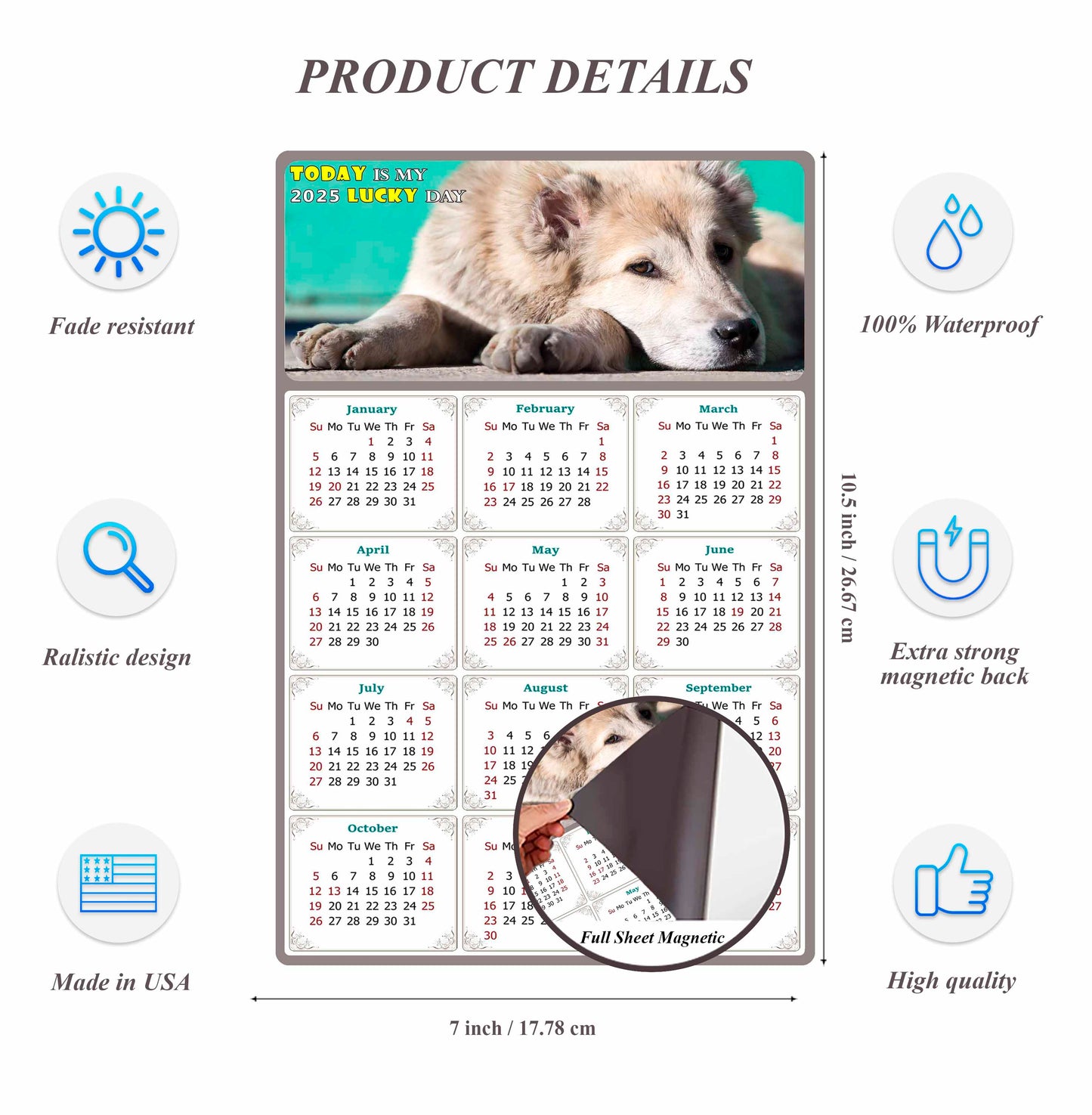 2025 Magnetic Calendar - Today is My Lucky Day (Fade, Tear, and Water Resistant)- Dogs Themed 015