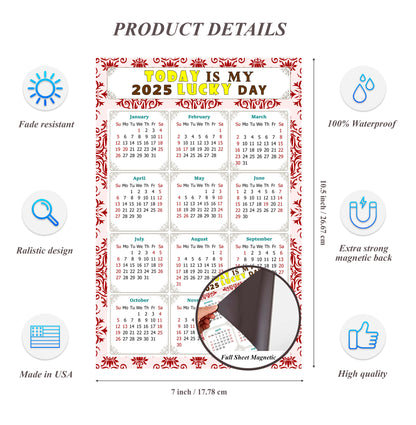 2025 Magnetic Calendar - Calendar Magnets - Today is my Lucky Day - (Fade, Tear, and Water Resistant) - Themed 03