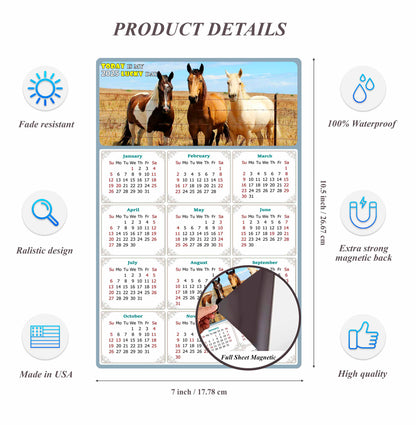 2025 Magnetic Calendar - Calendar Magnets - Today is my Lucky Day - (Fade, Tear, and Water Resistant) - Horses Themed 07