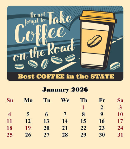 2025-2026 CD-Style Desk Calendar 18 Months Calendar (Coffee)