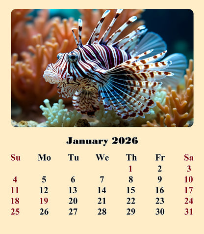 2025-2026 CD-Style Desk Calendar 18 Months Calendar (Tropical Fishes)