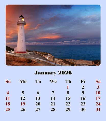 2025-2026 CD-Style Desk Calendar 18 Months Calendar (Lighthouses)