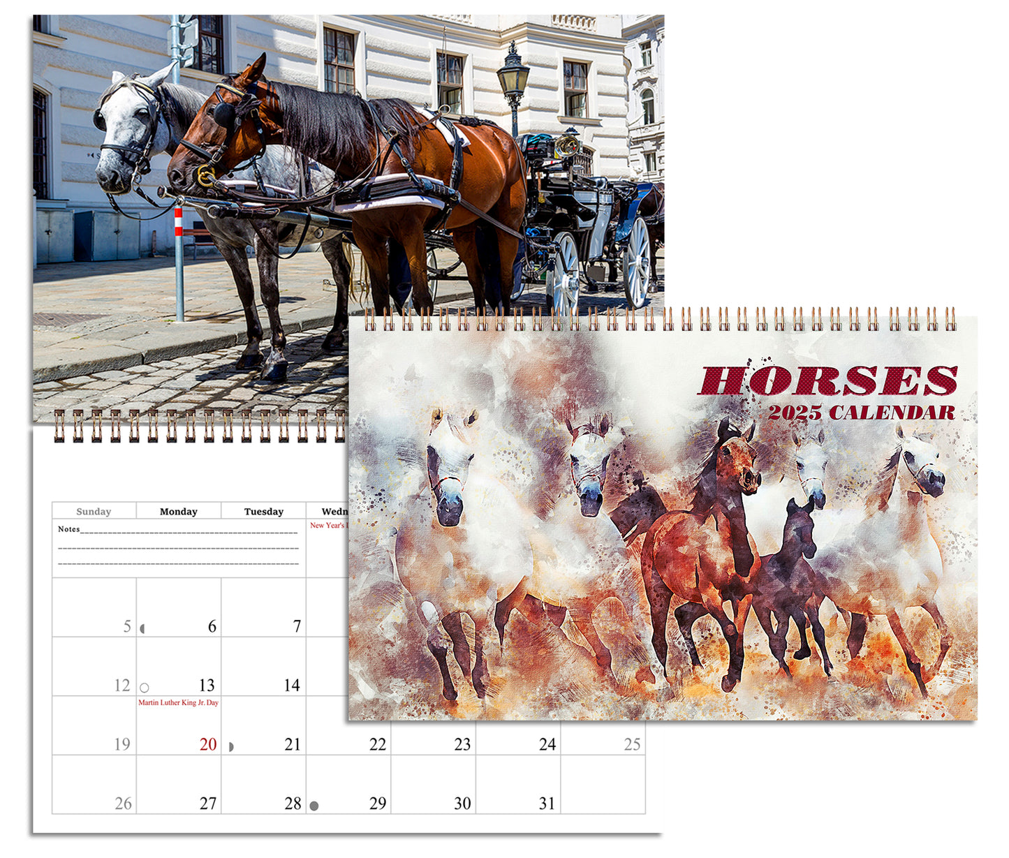 2025 Spiral-bound Wall Calendar (Horses) - 12 Months Desktop/Wall Calendar/Planner