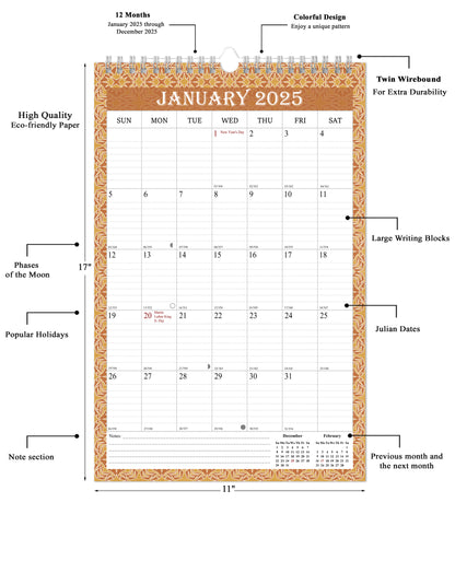 2025 Wall Calendar Spiral-Bound Twin-Wire Binding - 12 Months  02