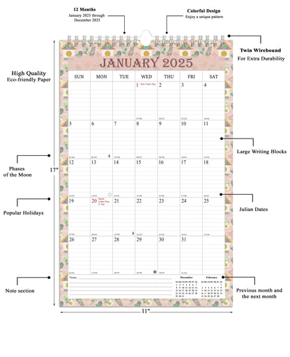 2025 Wall Calendar Spiral-Bound Twin-Wire Binding - 12 Months  16