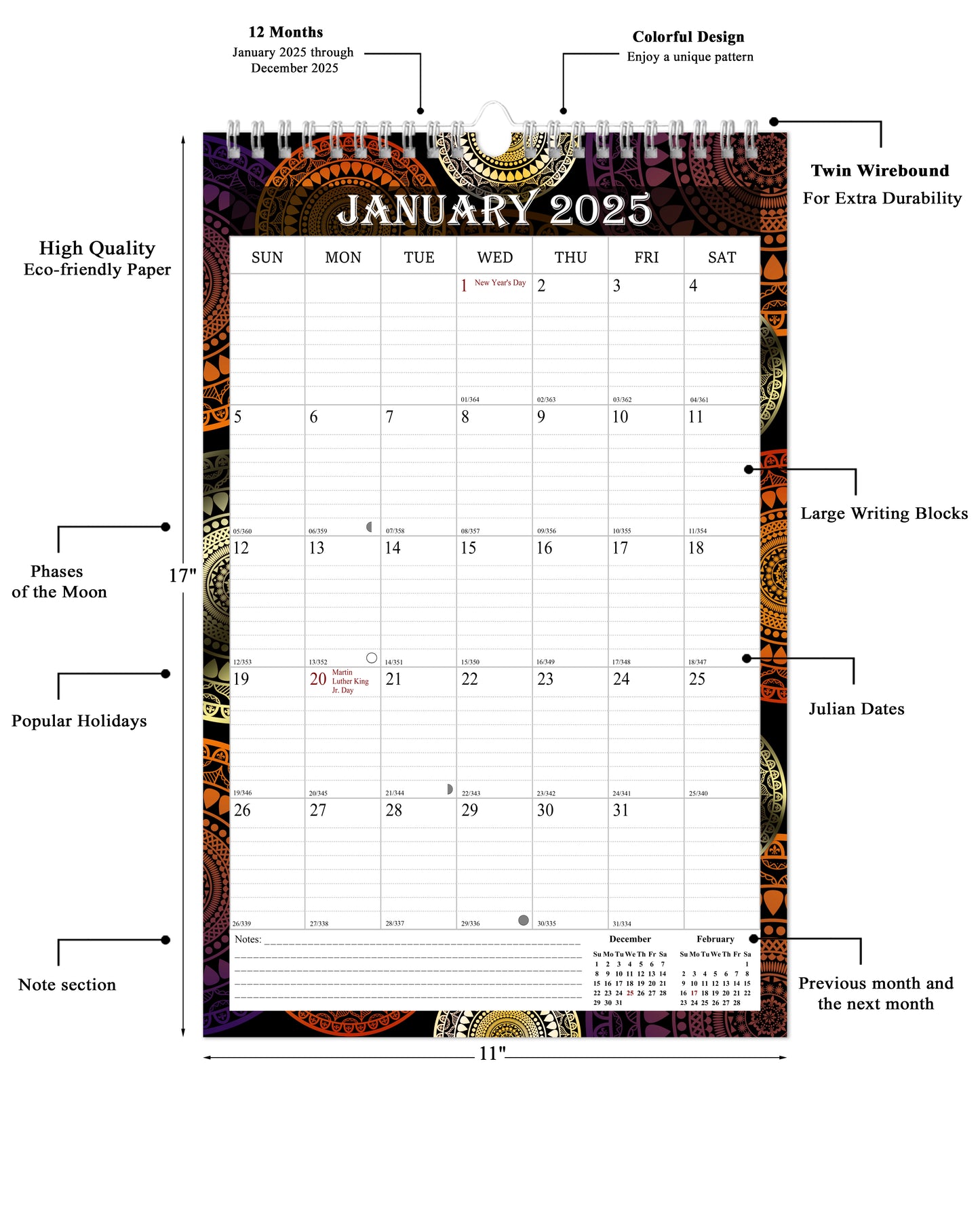 2025 Wall Calendar Spiral-Bound Twin-Wire Binding - 12 Months  09