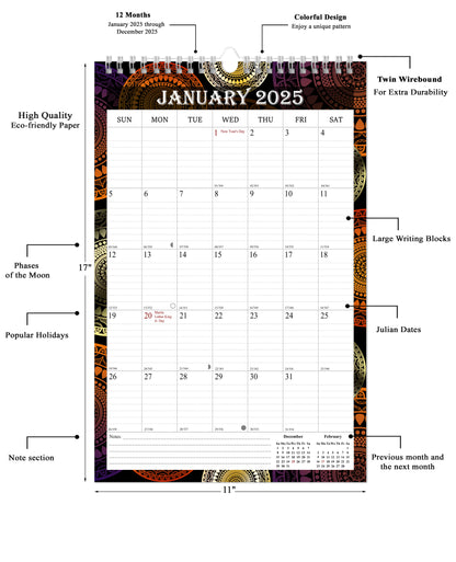 2025 Wall Calendar Spiral-Bound Twin-Wire Binding - 12 Months  09