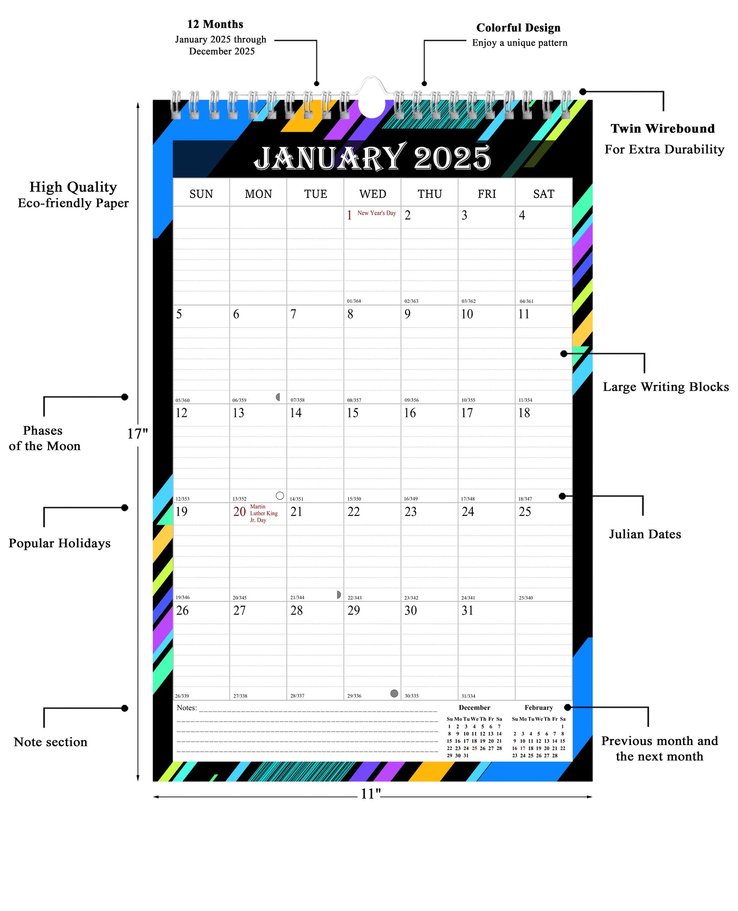 2025 Wall Calendar Spiral-Bound Twin-Wire Binding - 12 Months  08