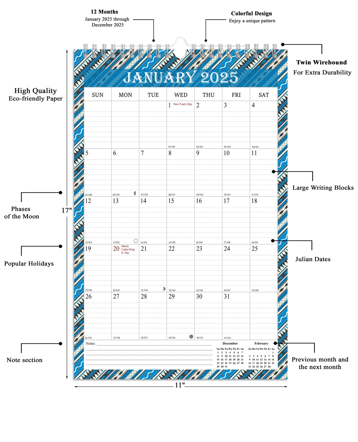 2025 Wall Calendar Spiral-Bound Twin-Wire Binding - 12 Months  11