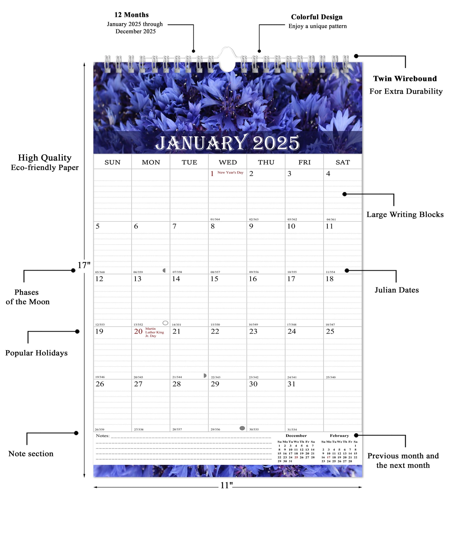 2025 Wall Calendar Spiral-Bound Twin-Wire Binding - 12 Months  04