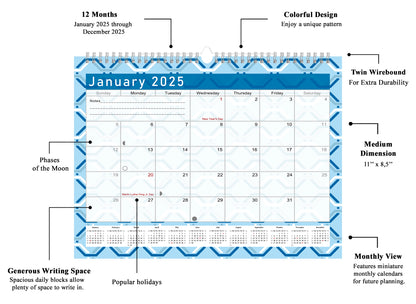 2024-2025 Monthly Spiral-Bound Wall / Desk Calendar - Desktop / Wall Blotter Calendar / Planner - (Edition #04)