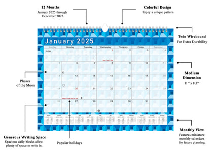 2024-2025 Monthly Spiral-Bound Wall / Desk Calendar - Desktop / Wall Blotter Calendar / Planner - (Edition #03)