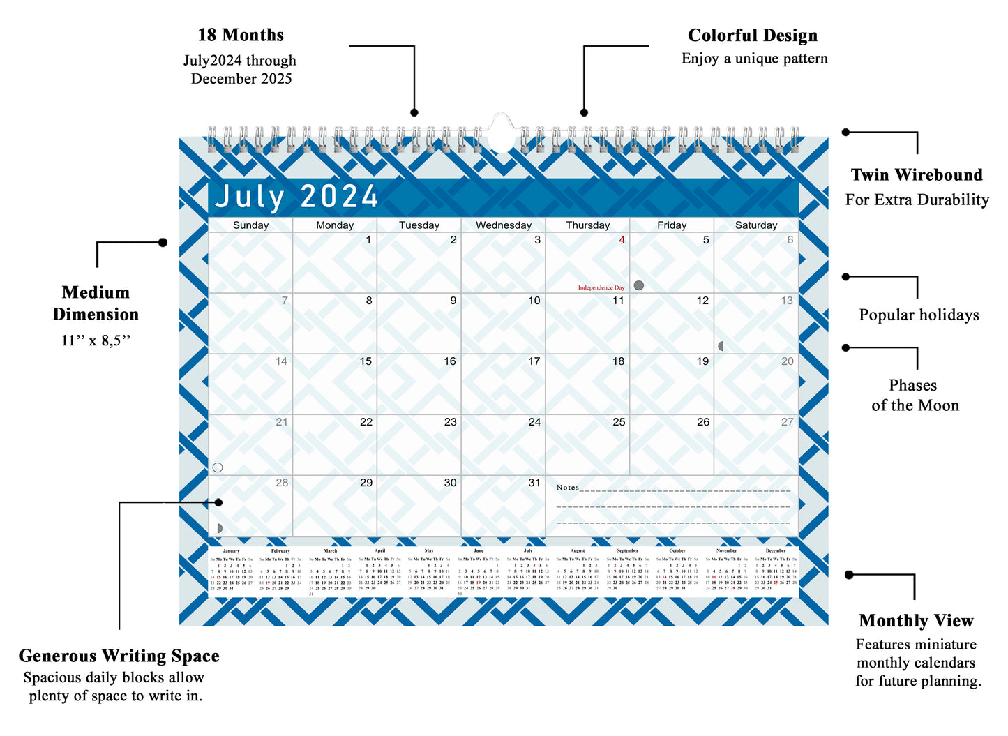 2024-2025 Monthly Spiral-Bound Wall / Desk Calendar - Desktop / Wall Blotter Calendar / Planner - (Edition #04)