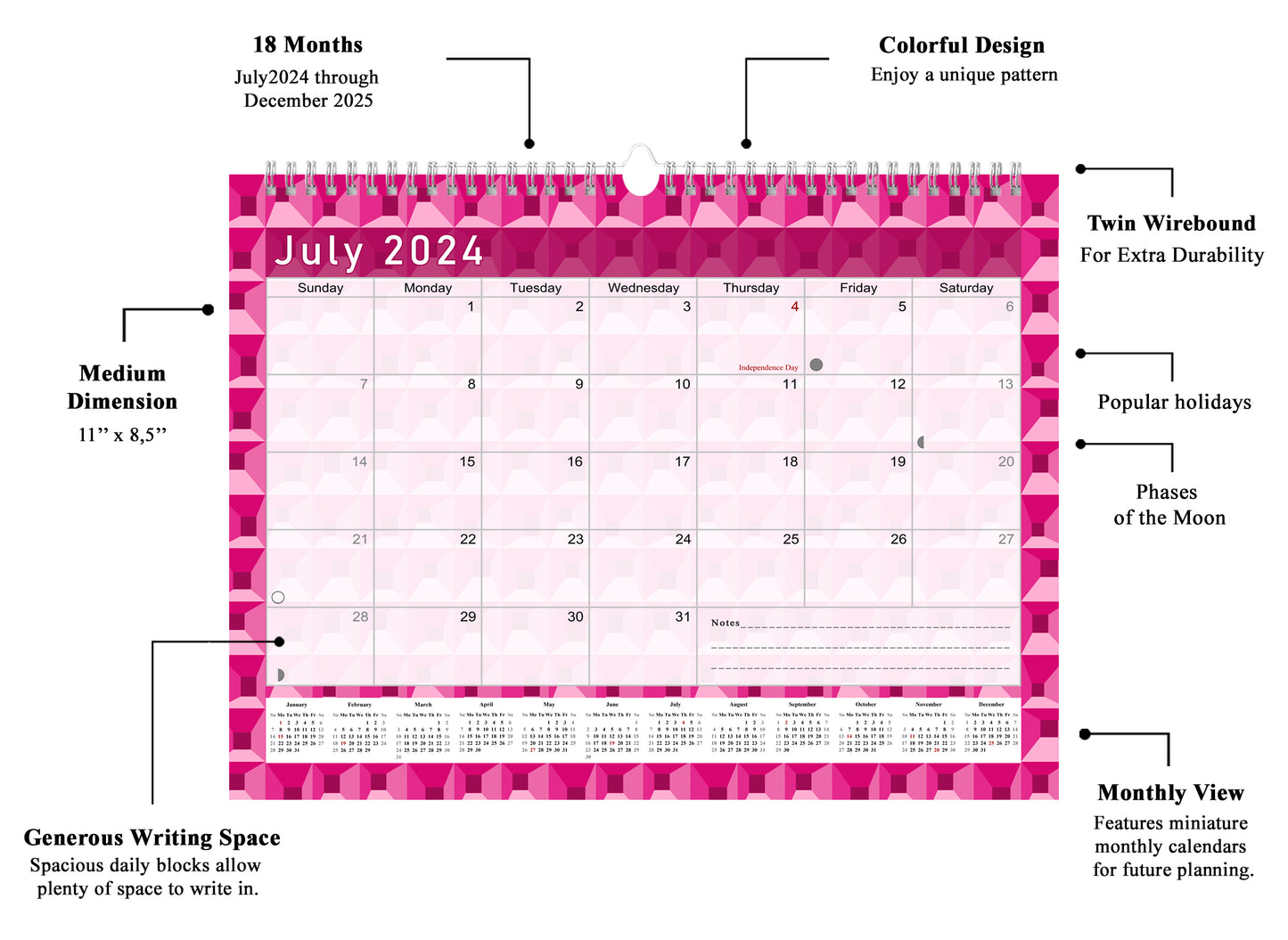 2024-2025 Monthly Spiral-Bound Wall / Desk Calendar - Desktop / Wall Blotter Calendar / Planner - (Edition #03)