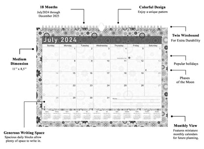 2024-2025 Monthly Spiral-Bound Wall/Desk Calendar - Desktop/Wall Blotter Calendar/Planner - (Edition B&W #020)