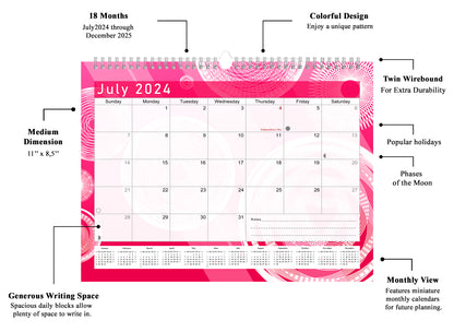 2024-2025 Monthly Spiral-Bound Wall / Desk Calendar - Desktop / Wall Blotter Calendar / Planner - (Edition #02)