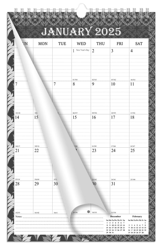 2025 Wall Calendar Spiral-Bound Twin-Wire Binding - 12 Months  014 B&W