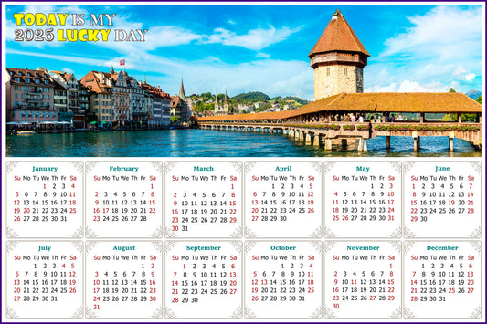 2025 Magnetic Calendar - Calendar Magnets - Today is my Lucky Day (Chapel bridge in Lucerne, Switzerland)