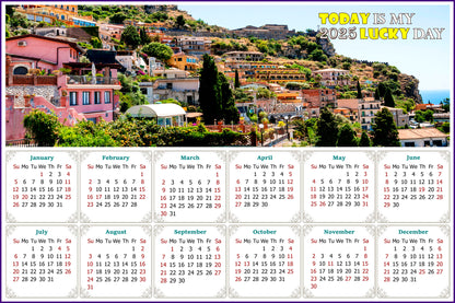 2025 Magnetic Calendar - Calendar Magnets - Today is my Lucky Day (Italy - Taormina Cityscape)