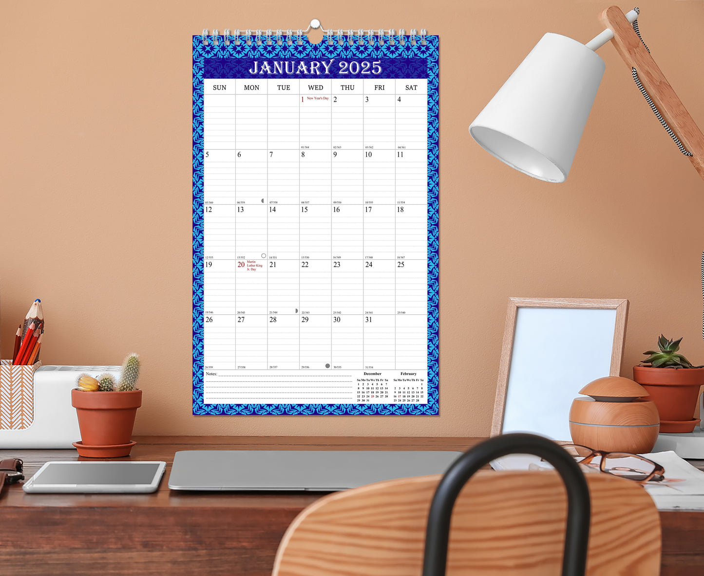 2025 Wall Calendar Spiral-Bound Twin-Wire Binding - 12 Months  14