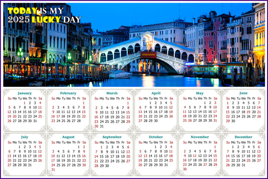 2025 Magnetic Calendar - Calendar Magnets - Today is My Lucky Day - Nightlife on The Canal