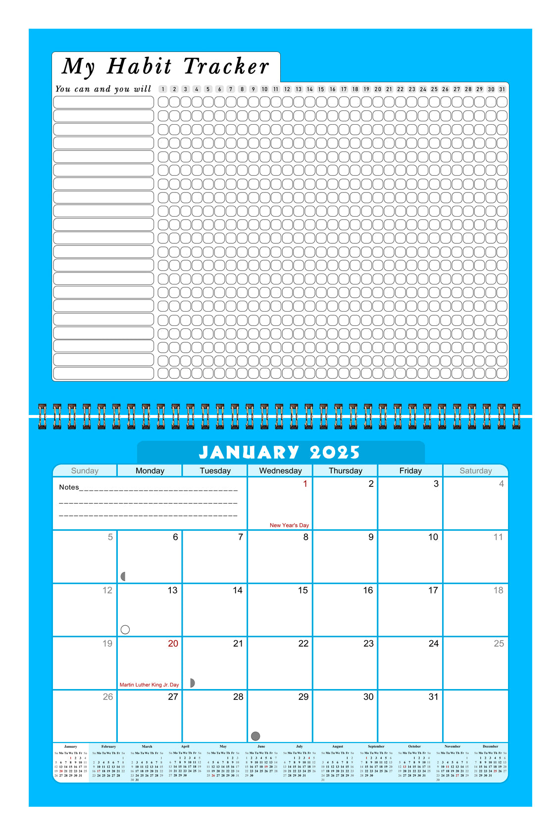 2025 Monthly Desktop/Wall Calendar/Planner - Habit Tracker - (Edition #07)