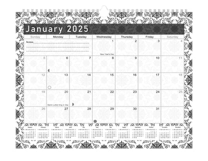 2024-2025 Monthly Spiral-Bound Wall/Desk Calendar - Desktop/Wall Blotter Calendar/Planner - (Edition B&W #014)