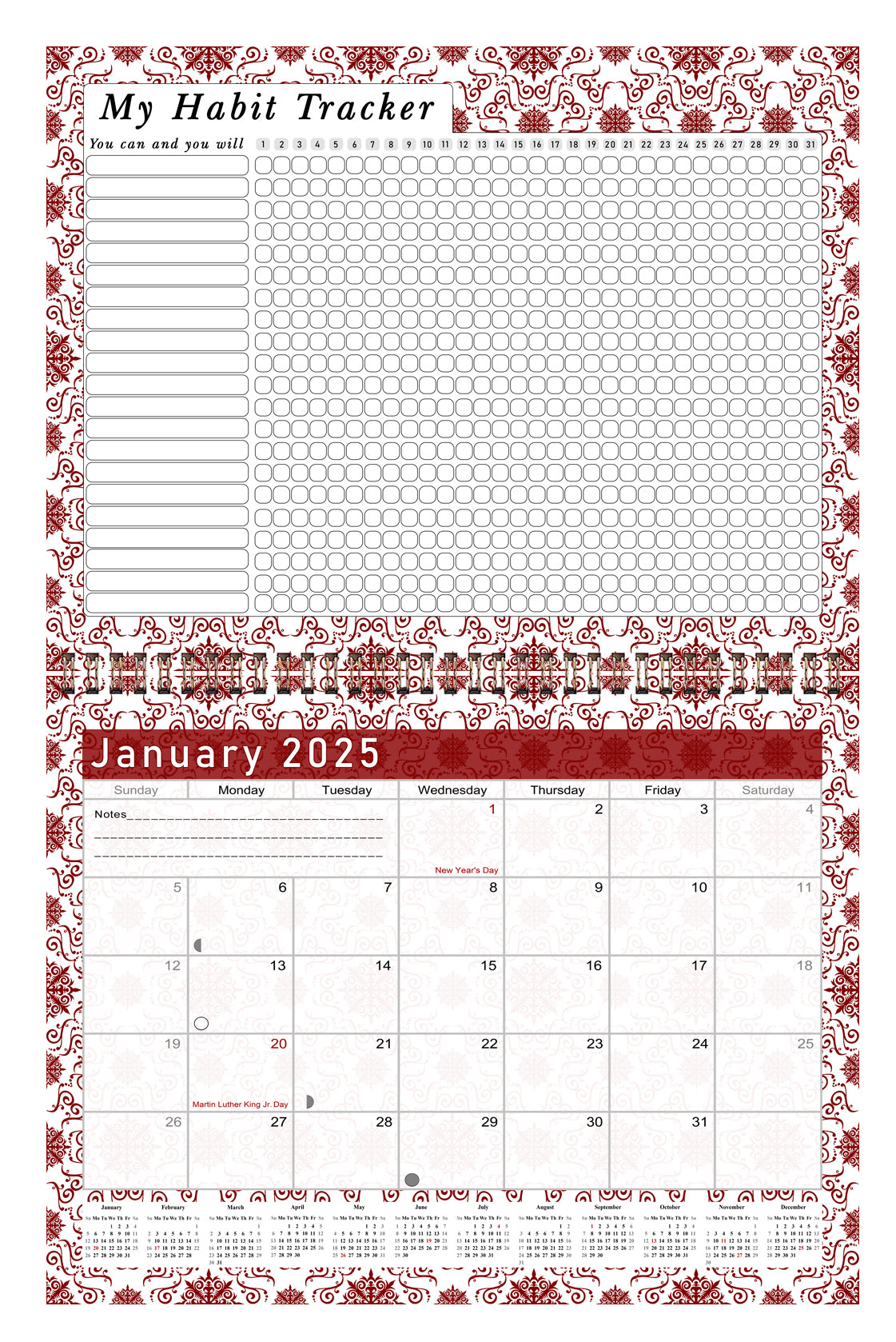 2025 Monthly Desktop/Wall Calendar/Planner - Habit Tracker - (Edition #14)