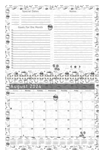 2024-2025 Academic Year 12 Months Student Calendar/Planner for Wall & Desk & 3-Ring Binder, for School, Teacher, Student - Black&White - (Edition #026)