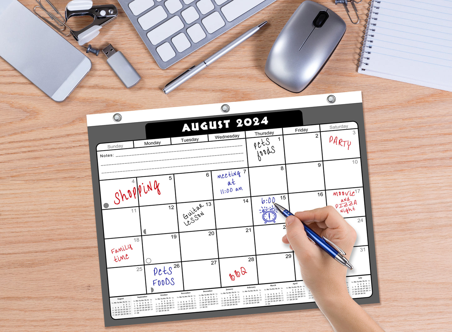 2024-2025 Academic Year 12 Months Student Calendar/Planner for 3-Ring Binder, Desk or Wall -v023