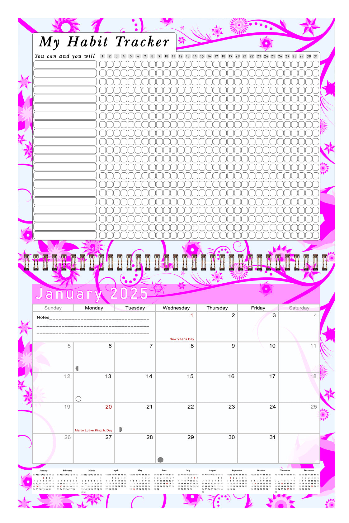 2025 Monthly Desktop/Wall Calendar/Planner - Habit Tracker - (Edition #10)