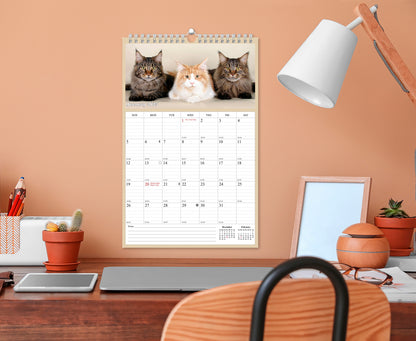 2025 Wall Calendar Spiral-bound Twin-Wire Binding - 12 Months Planner - Large Ruled Blocks with Julian Dates - (Cats)