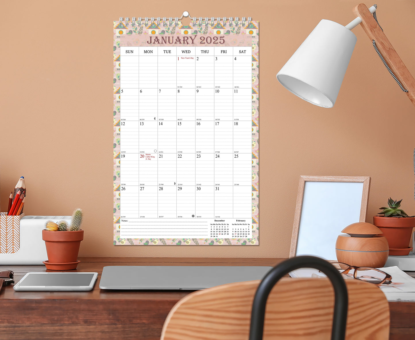 2025 Wall Calendar Spiral-Bound Twin-Wire Binding - 12 Months  16