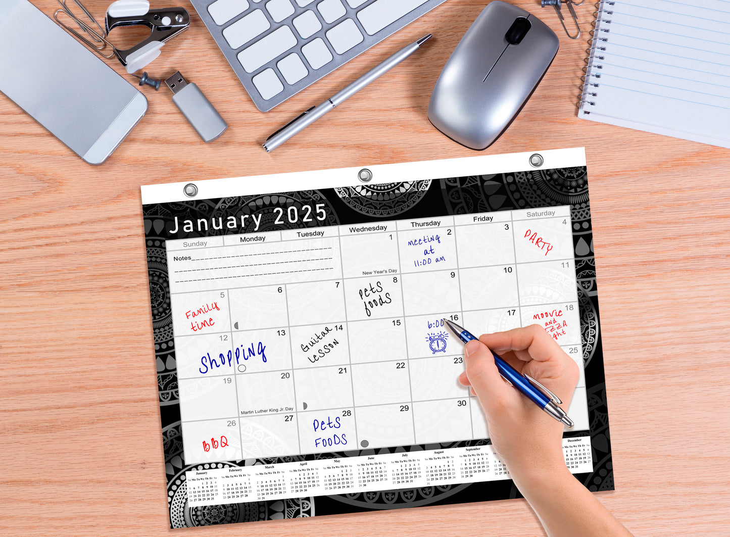 2024 - 2025 Student Calendar/Planner for 3-Ring Binder, Desk, or Wall - Black&White -v012