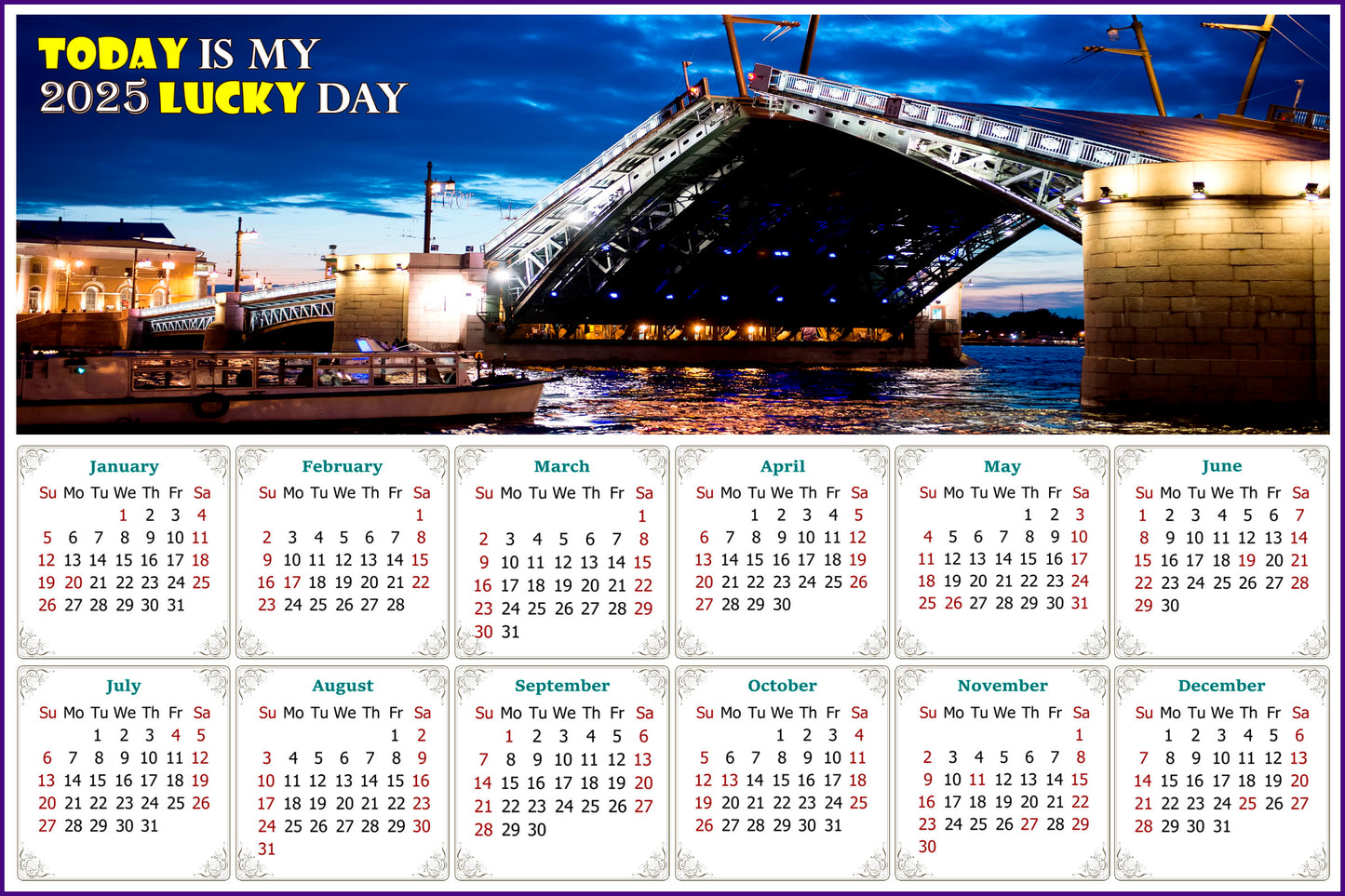 2025 Peel & Stick Calendar - Today is my Lucky Day - Removable - Night shooting (9"x 6")