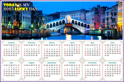 2025 Peel & Stick Calendar - Today is my Lucky Day - Removable - Nightlife on The Canal (9"x 6")