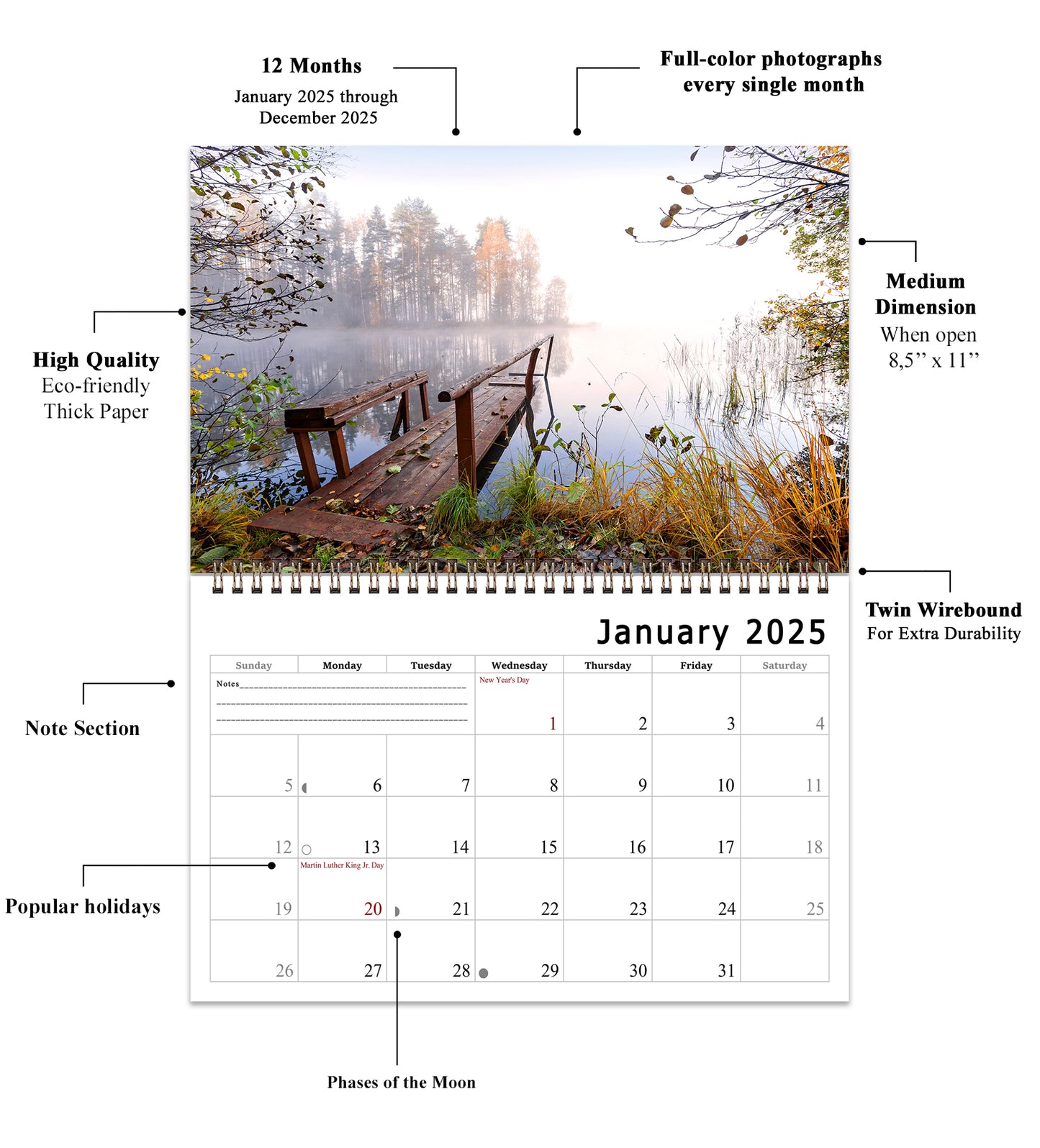 2025 Spiral-bound Wall Calendar (Great Outdoors) - 12 Months Desktop/Wall Calendar/Planner