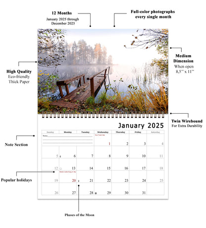 2025 Spiral-bound Wall Calendar (Great Outdoors) - 12 Months Desktop/Wall Calendar/Planner