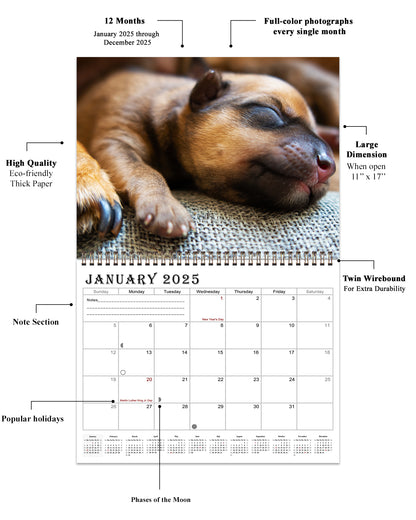 2025 Spiral-bound Wall Calendar (Dogs) - 12 Months Desktop/Wall Calendar/Planner