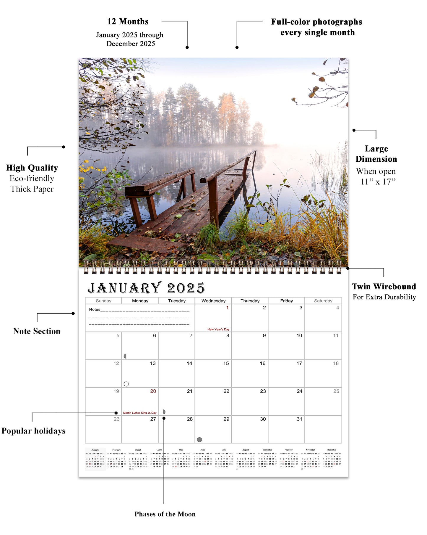 2025 Spiral-bound Wall Calendar (Great Outdoors) - 12 Months Desktop/Wall Calendar/Planner