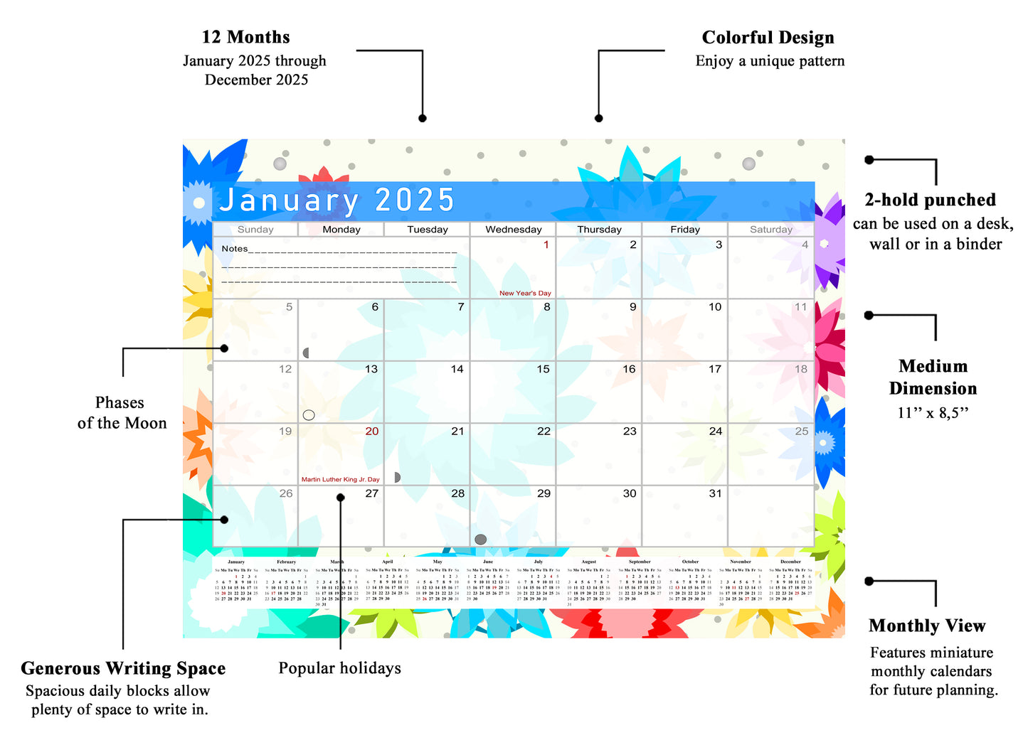 2024-2025 Monthly Magnetic/Desk Calendar - Desktop/Wall Calendar/Planner - (Flowers Edition #01)