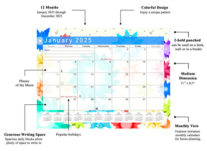 2024-2025 Monthly Magnetic/Desk Calendar - Desktop/Wall Calendar/Planner - (Flowers Edition #01)