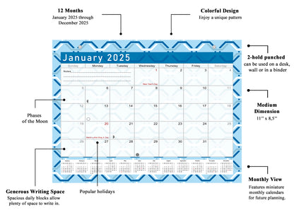 2024 - 2025 Student Calendar/Planner for 3-Ring Binder, Desk, or Wall - v004